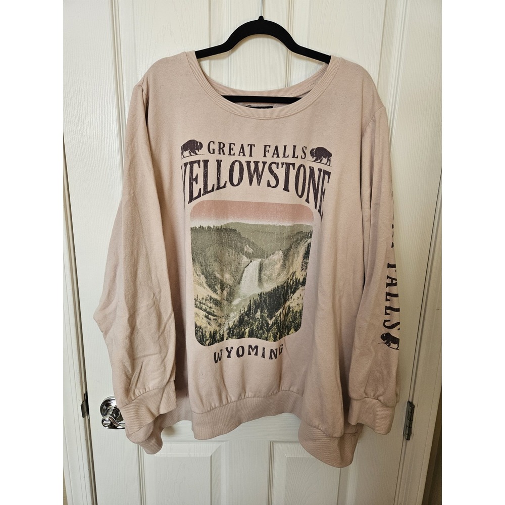 The Vinyl Icons Great Falls Yellowstone Graphic Print Pink Sweatshirt Plus 5X